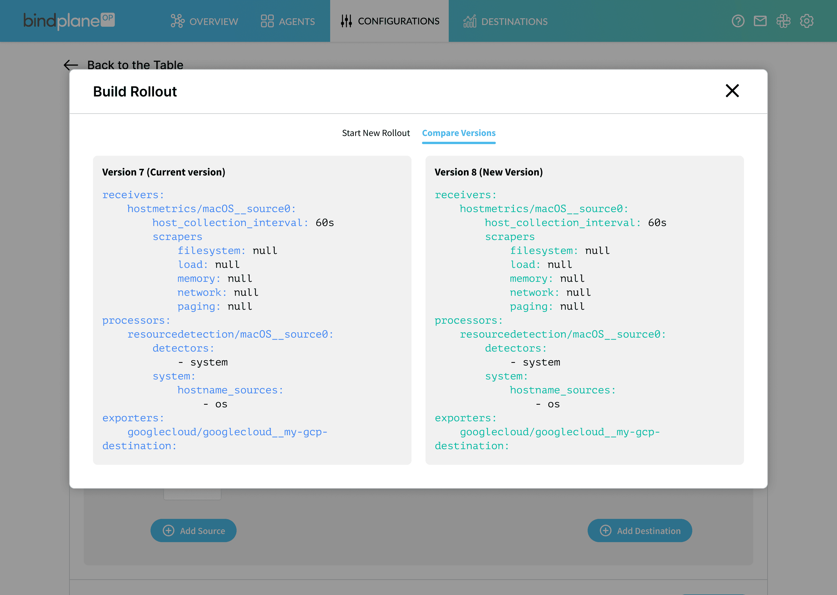 BindPlane — Compare versions