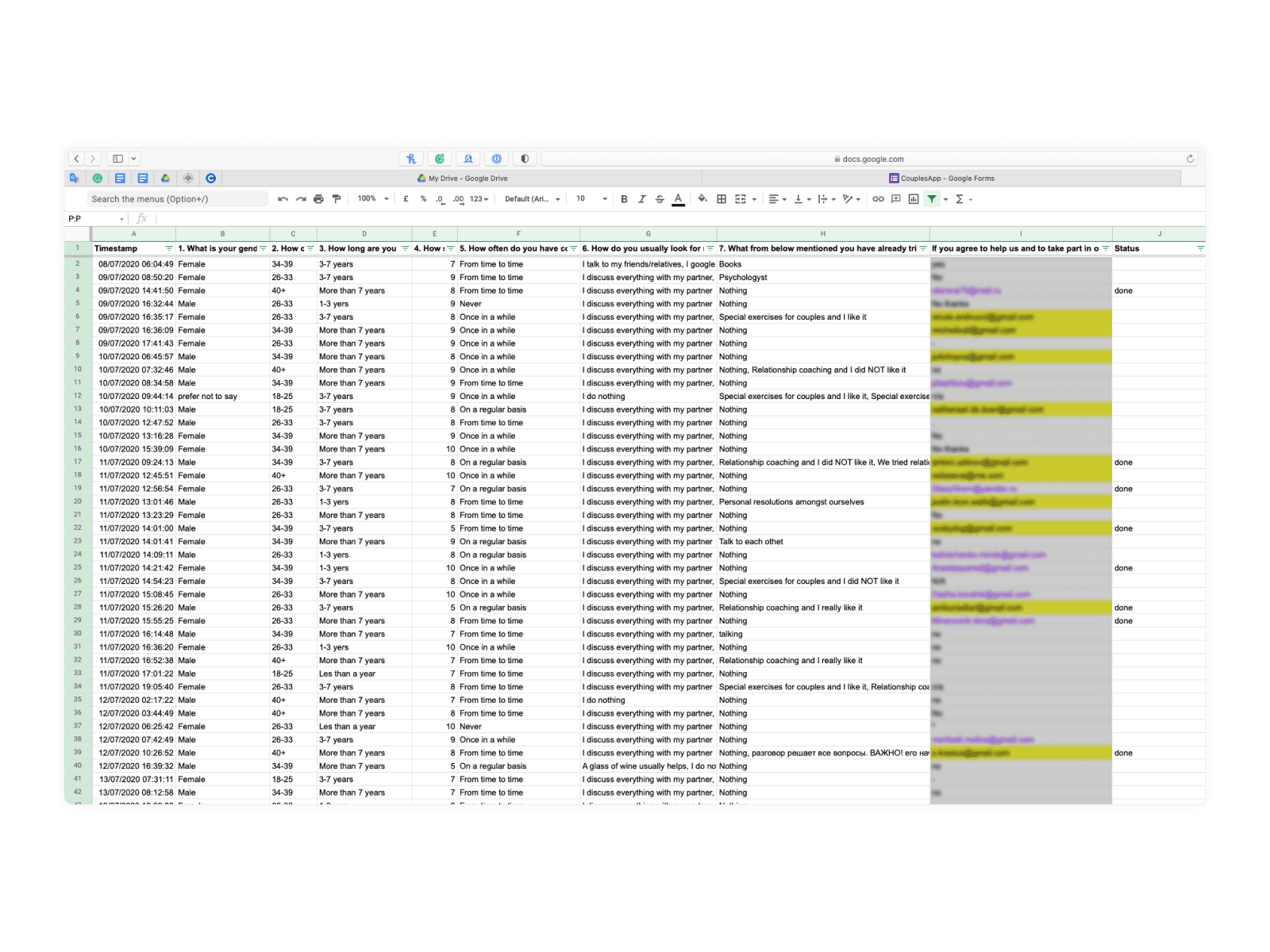 Pair — research recruiting spreadsheet