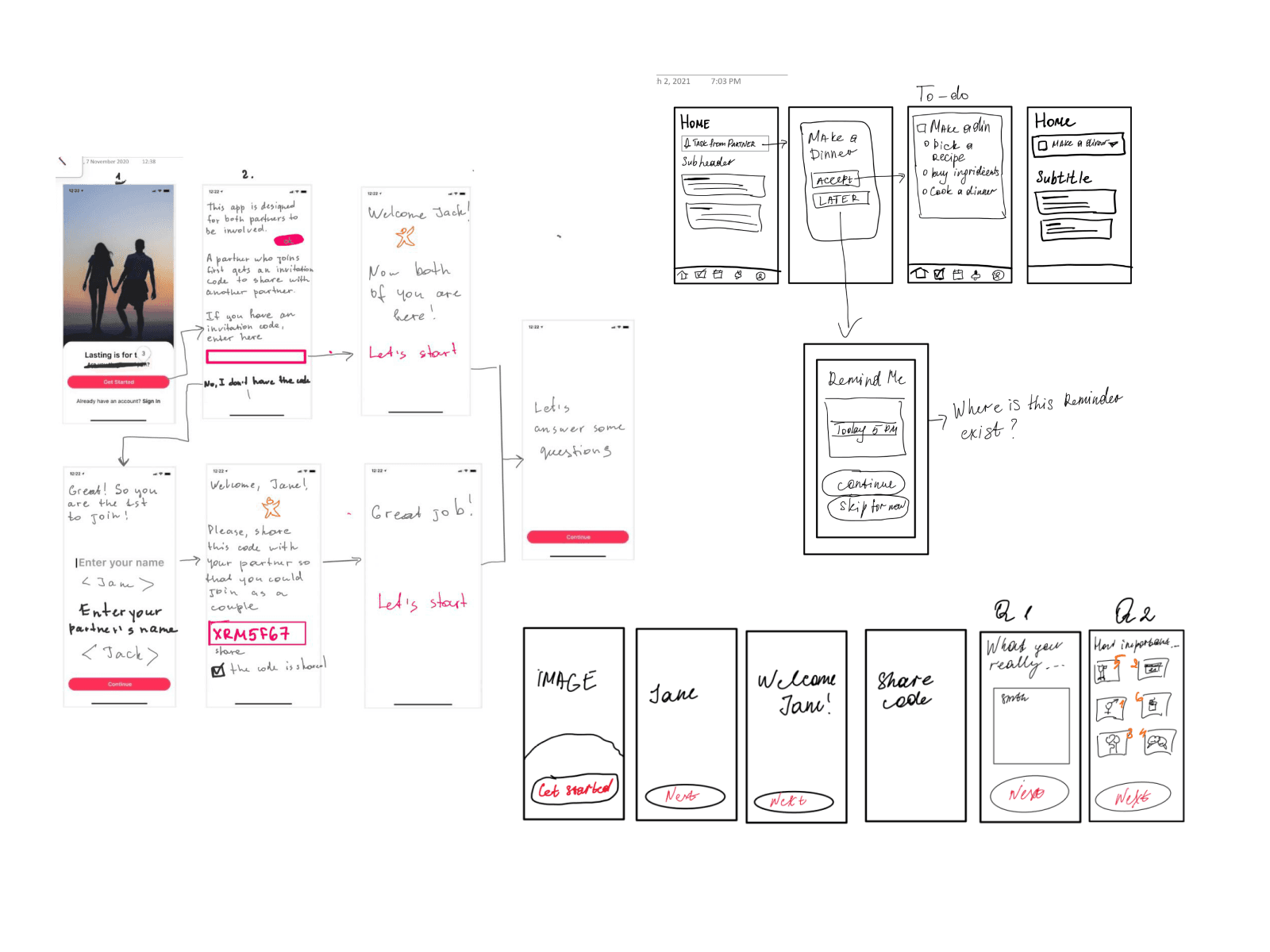 Pair — refined paper sketches with red-pen revisions