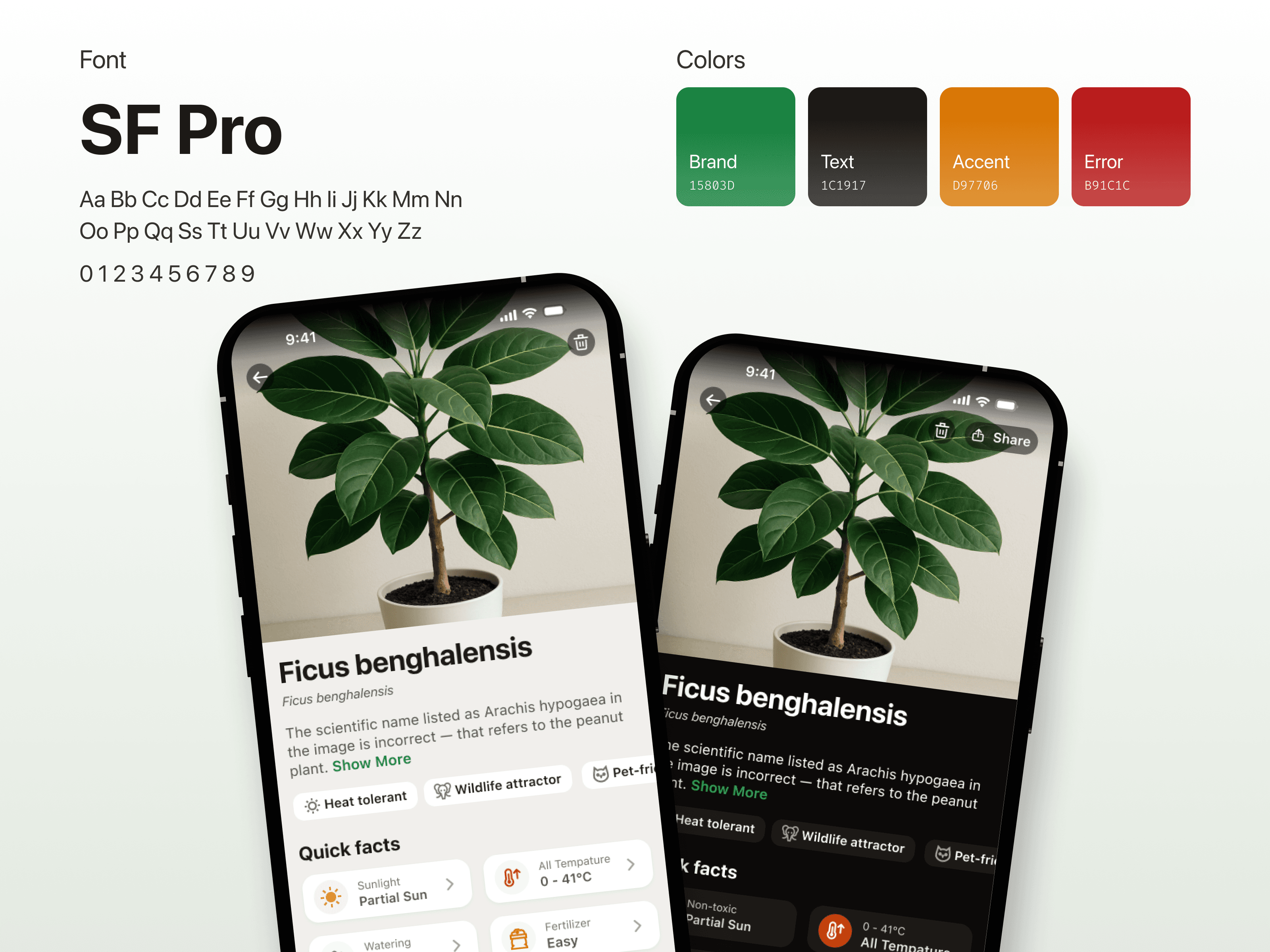 Brand guidelines — SF Pro, green and orange