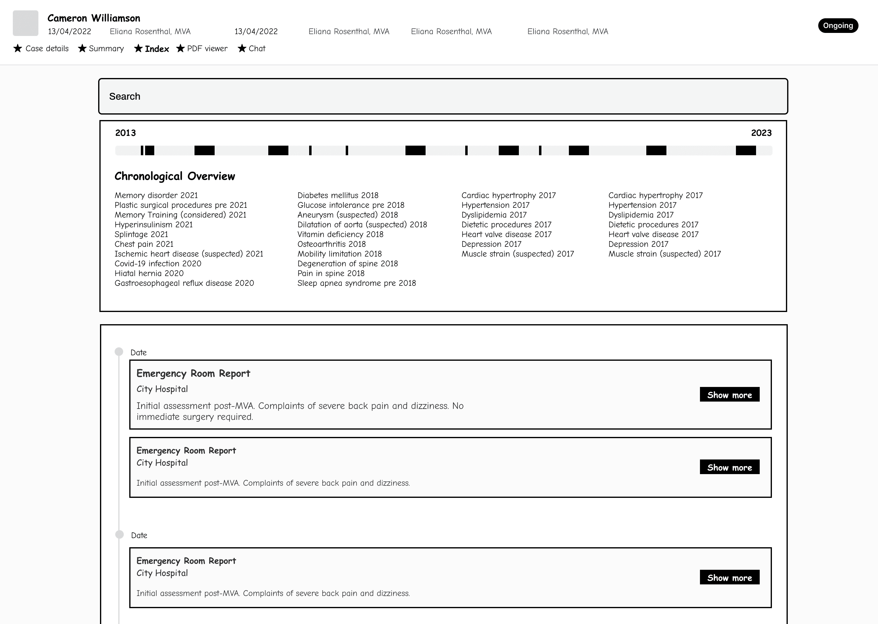 Wireframe — Case index