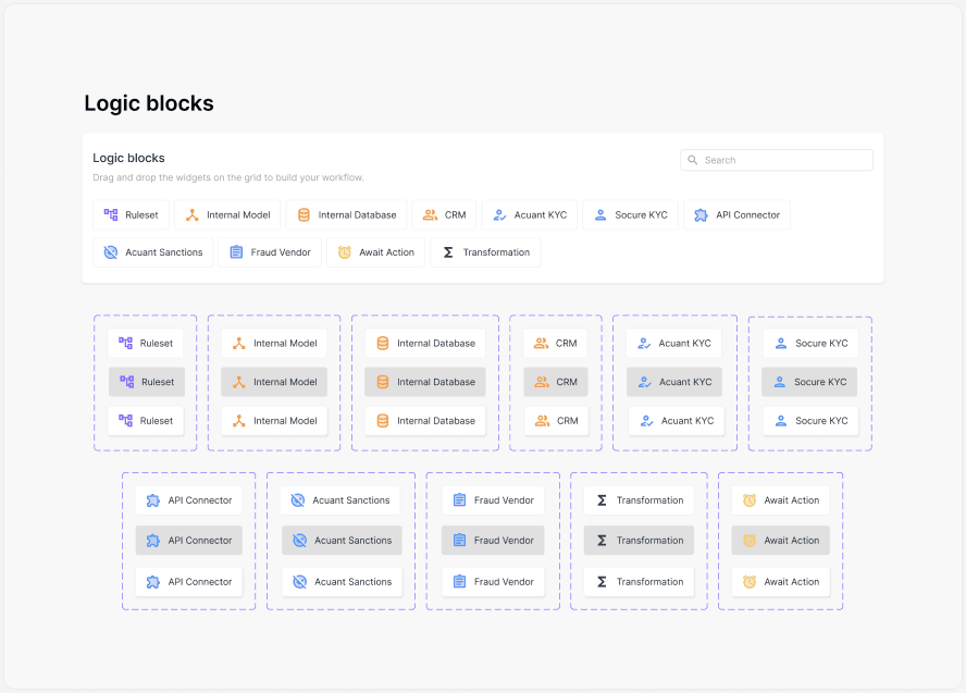 QuantRule — design system: logic-block palette and block states